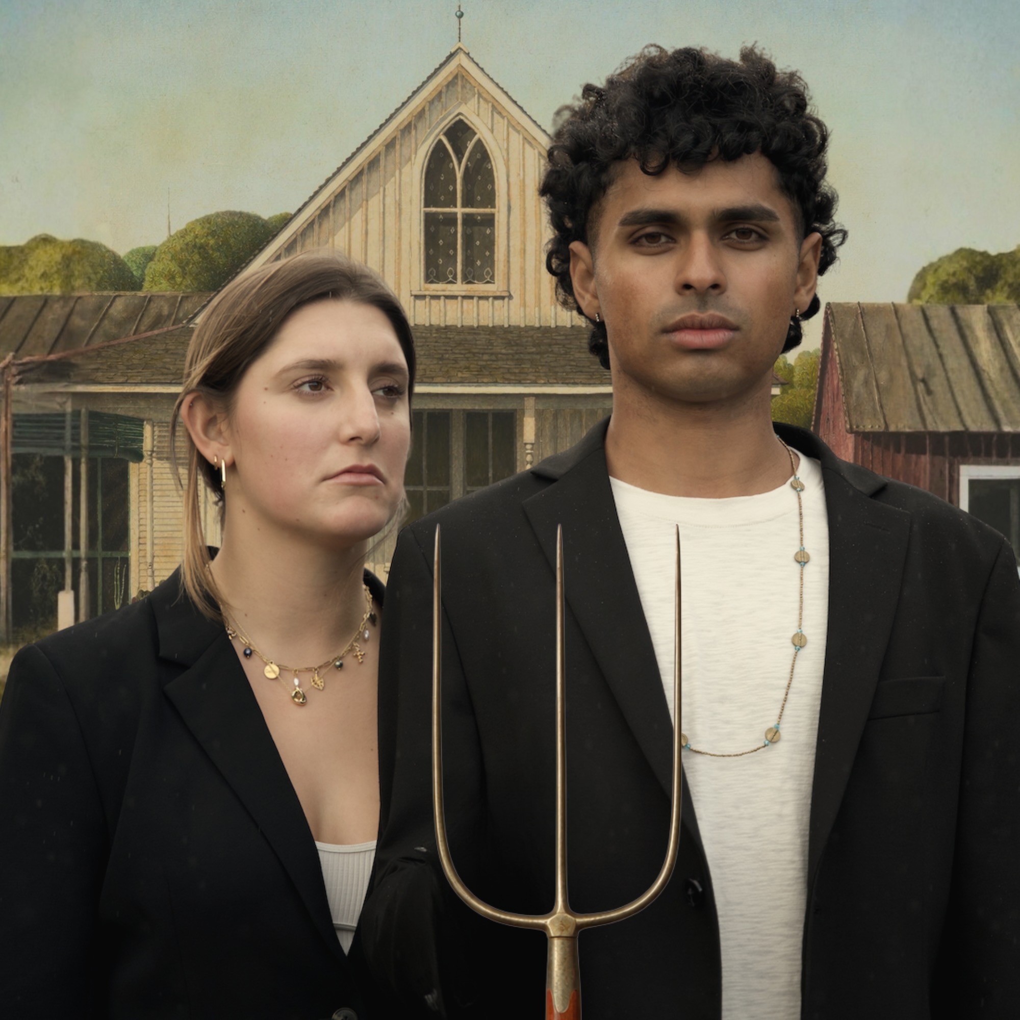 Madhav & Eva as American Gothic